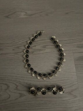 Gold-Tone Necklace and Bracelet Set with Black Stones